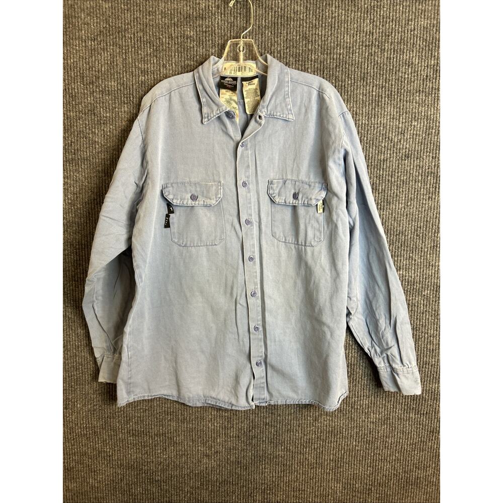 Steelguard Essentials Mens Fire Resistant Button Up Shirt Sz 1X Blue Long Sleeve